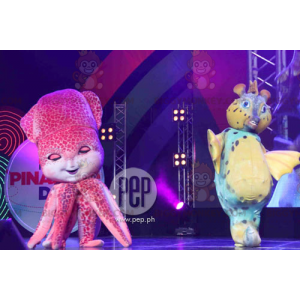 2 BIGGYMONKEY™s fish mascot one blue and yellow and one pink